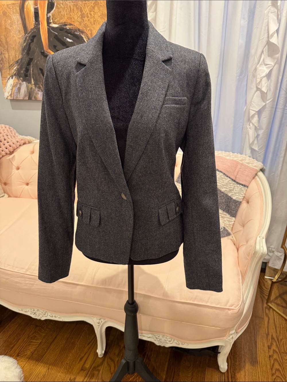 Banana Republic Navy/Charcoal Gray tweed Tailored Women's Blazer NWT